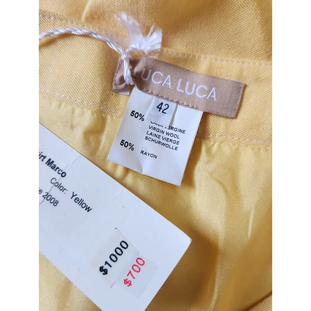 NWT Luca Luca Marco Tiered Skirt Sz 42 Yellow Wool Blend Made in Italy Designer - Picture 4 of 8